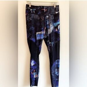 Nike Dri-Fit Black Purple Print Power Victory Training Mesh Leggings Sz M